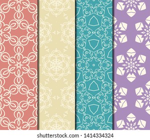 Set of Modern Stylish Geometry Seamless Pattern Art Deco Background. Luxury Texture For Wallpaper, Invitation. Vector Illustration. 