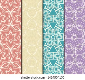 Set of Modern Stylish Geometry Seamless Pattern Art Deco Background. Luxury Texture For Wallpaper, Invitation. Vector Illustration. 