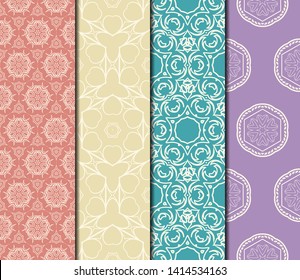 Set of Modern Stylish Geometry Seamless Pattern Art Deco Background. Luxury Texture For Wallpaper, Invitation. Vector Illustration. 