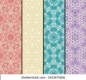 Set of Modern Stylish Geometry Seamless Pattern Art Deco Background. Luxury Texture For Wallpaper, Invitation. Vector Illustration. 