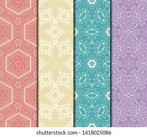 Set of Modern Stylish Geometry Seamless Pattern Art Deco Background. Luxury Texture For Wallpaper, Invitation. Vector Illustration. 