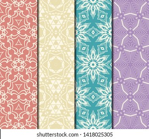 Set of Modern Stylish Geometry Seamless Pattern Art Deco Background. Luxury Texture For Wallpaper, Invitation. Vector Illustration. 