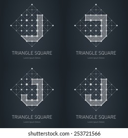 Set of Modern stylish low poly logo with letter J. Set of Low-poly Design elements with squares, triangles and rhombus. Vector Lowpoly corporate logotype template.