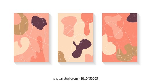 Conjunto de plantillas de afiches modernas y elegantes con formas abstractas orgánicas en tonos pastel aislados. Vector