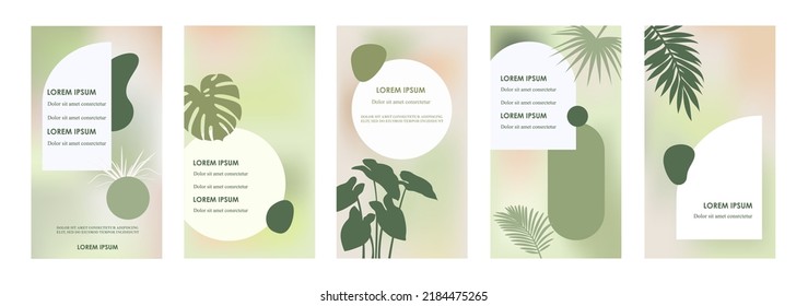 Set of modern summer templates for stories, banners, flyers, posters, web pages. Mobile background design in tropical style. vector illustration. Abstract shapes and spots.	