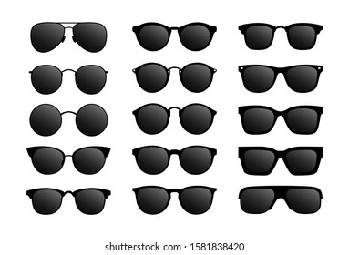 Set of modern sun glasses. Glasses with black glass.