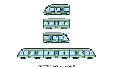 Set of modern and sustainable passenger tram. Future transport logistics vector illustration