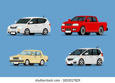 Set of modern & SUV car collection auto front-side view for people who love high speed. Newly-formulated vehicles in the concept of agility. Vector illustration design.