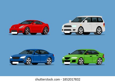 Set of modern & SUV car collection auto front-side view for people who love high speed. Newly-formulated vehicles in the concept of agility. Vector illustration design.