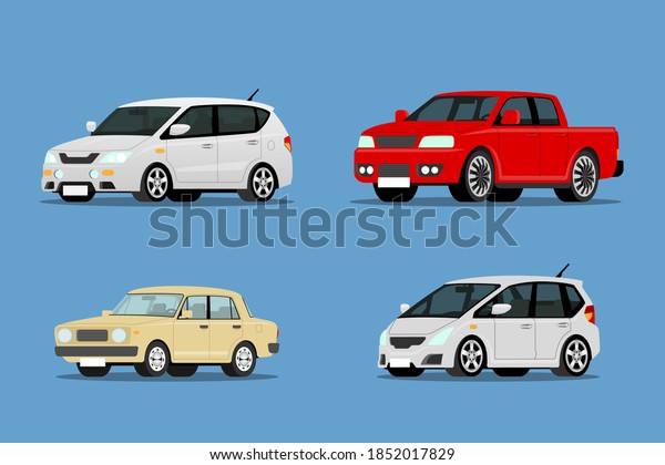 Set of modern &\
SUV car collection auto front-side view for people who love high\
speed. Newly-formulated vehicles in the concept of agility. Vector\
illustration design.