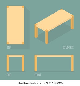 Set of modern table isometric drawing. Flat style