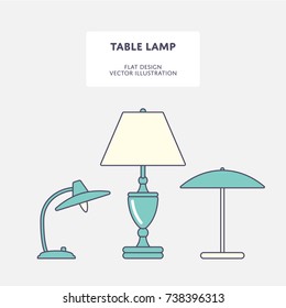 Set of modern table lamps. Flat stroke design Vector illustration