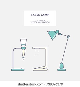 Set of modern table lamps. Flat stroke design Vector illustration