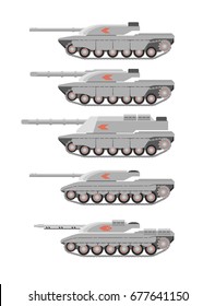Set of modern tank. Flat design military machine.