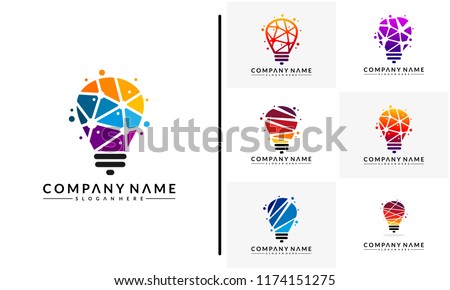 Set of Modern Tech Bulb logo designs concept, Pixel Technology Bulb Idea logo template