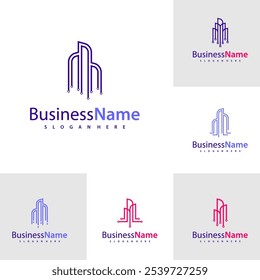 Set of Modern Tech City logo design vector illustration, Creative Tech Modern Building logo concepts