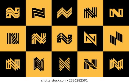 Conjunto de diseño del logotipo de la letra de tecnología moderna N. Conjunto inicial de logotipo N de línea simple.