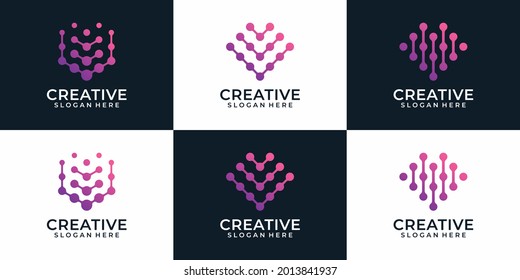 Set of modern technology letter v logo designs elements inspiration. Logo can be used for icon, brand, identity, typography, and alphabet