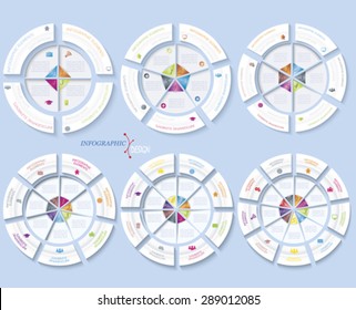 Set of modern template for business project or presentation with circle and segments. Vector illustration can be used for web design,  workflow or graphic layout, diagram, education