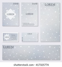 Set of modern templates for brochure, flyer, visit cards and banner. Structure molecule of DNA and neurons. Medicine, science and technology. Vector Illustration.