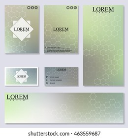 Set of modern templates for brochure, flyer, visit cards and banner. Structure molecule of DNA and neurons. Business, medicine, science and technology. Abstract background. Vector Illustration.