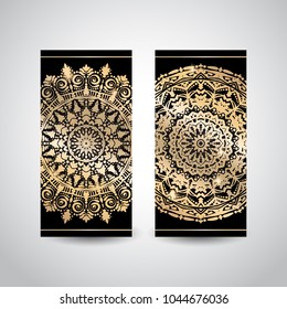 A set of modern templates to print on the phone, yoga Mat. Beautiful gold Indian ornament mandala.
