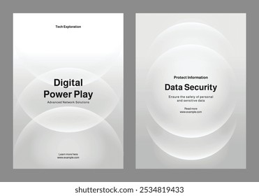 Conjunto de modelos modernos para inovação tecnológica, análise de dados e transformação digital. Conjunto de modelos de pôster em cinza com tecnologia digital e segurança de dados. Vetor de modelo de cartaz definido.