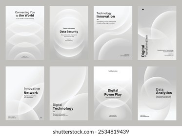 Set of modern templates for technology innovation, data analytics, and digital transformation. Set of poster templates in gray with digital technology and data security. Poster template vector  set.
