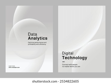 Conjunto de modelos modernos para inovação tecnológica, análise de dados e transformação digital. Conjunto de modelos de pôster em cinza com tecnologia digital e segurança de dados. Vetor de modelo de cartaz definido.