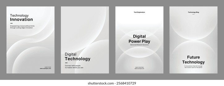 Set of modern templates for technology innovation, data analytics, and digital transformation. Set of poster templates in gray with digital technology and data security. Poster template vector  set.