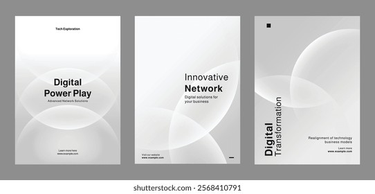 Set of modern templates for technology innovation, data analytics, and digital transformation. Set of poster templates in gray with digital technology and data security. Poster template vector  set.