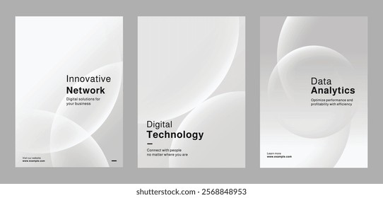 Set of modern templates for technology innovation, data analytics, and digital transformation. Set of poster templates in gray with digital technology and data security. Poster template vector  set. - Powered by Shutterstock - Get 15% off with code: PIKWIZARD15