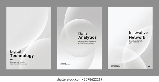 Set of modern templates for technology innovation, data analytics, and digital transformation. Set of poster templates in gray with digital technology and data security. Poster template vector  set.