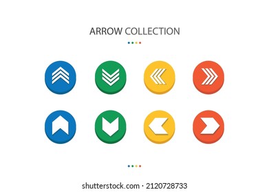 Set of modern thick and thin head arrow pointer web icon. Symbol for your web site design, app, UI. This design use arrow symbol. Elements with 4 colors circle shape.