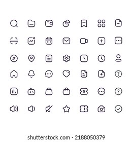 A set of modern thin icons for mobile devices and the Internet. Linear set of icons for business, medicine, UI, UX, media, money, travel, social networks.