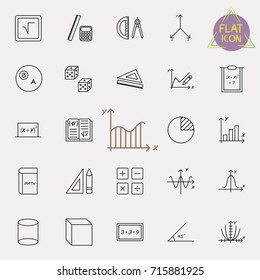 Set of modern thin line icons for math. Vector illustration with different elements on the subject mathematics.