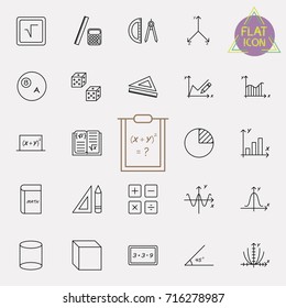 Set of modern thin line icons for math. Vector illustration with different elements on the subject mathematics.