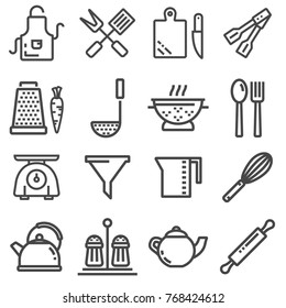 Set of modern thin line icons home tableware, household and kitchen utensils. Vector illustration