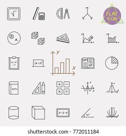 Set of modern thin line icons for math. Vector illustration with different elements on the subject mathematics.