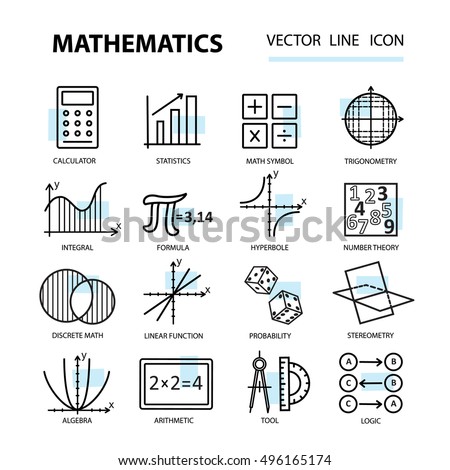 Set of modern thin line icons for math. Vector illustration with different elements on the subject mathematics. Stock photo © 