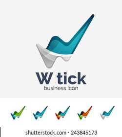 Set of modern tick abstract wave logos, business icons. Geometric emblems