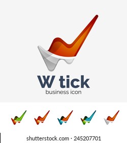 Set of modern tick abstract wave logos, business icons. Geometric emblems