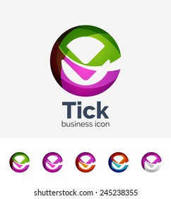 Set of modern tick abstract wave logos, business icons. Geometric emblems