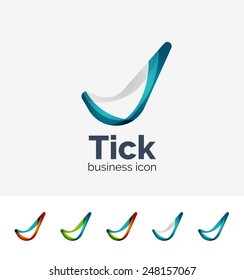 Set of modern tick abstract wave logos, business icons. Geometric emblems