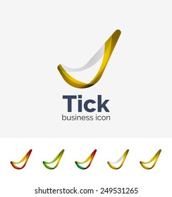 Set of modern tick abstract wave logos, business icons. Geometric emblems