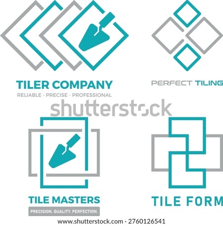 Set of Modern Tiling and Construction Logo Templates with Trowel and Geometric Tiles