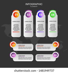 set of modern timeline infographic design with four and two options, can used for banner, presentation, study, annual workflow. 3d infographics with gradient color. vector.