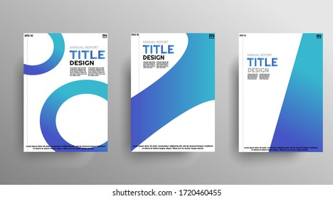 Set of modern title background designs, designed in A4 size with blue color gradient, geometric elements and details, trendy patterns for posters, annuals, banners etc. Minimalim style. Eps 10 vector