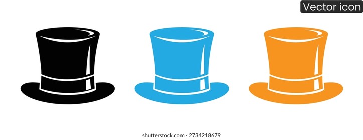 Set of modern top hat icons in black, blue, and orange colors for design projects