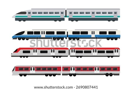 Set of modern train flat vector illustration